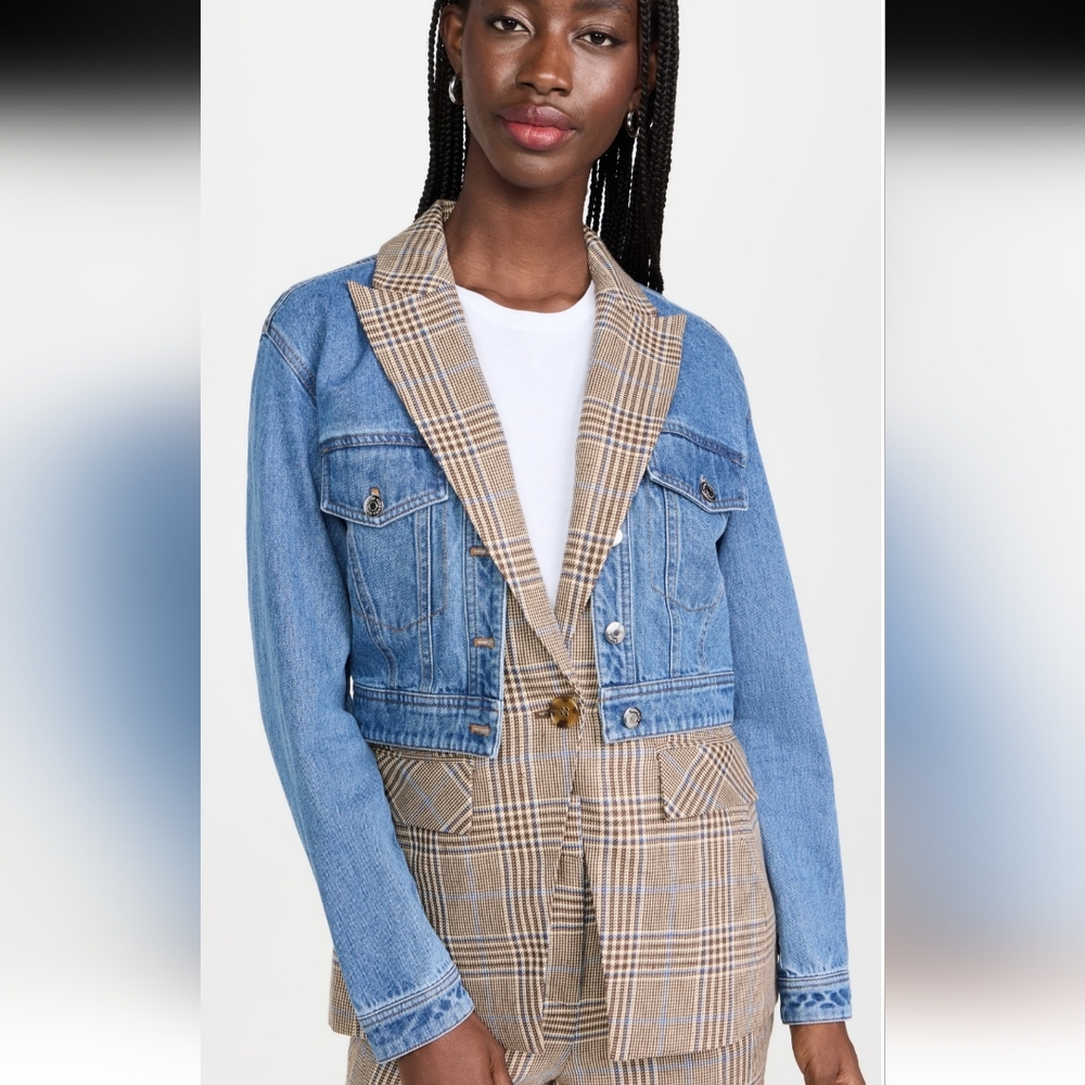 Veronica Beard Keaton Layered Dickey Denim Jacket and Plaid Vest